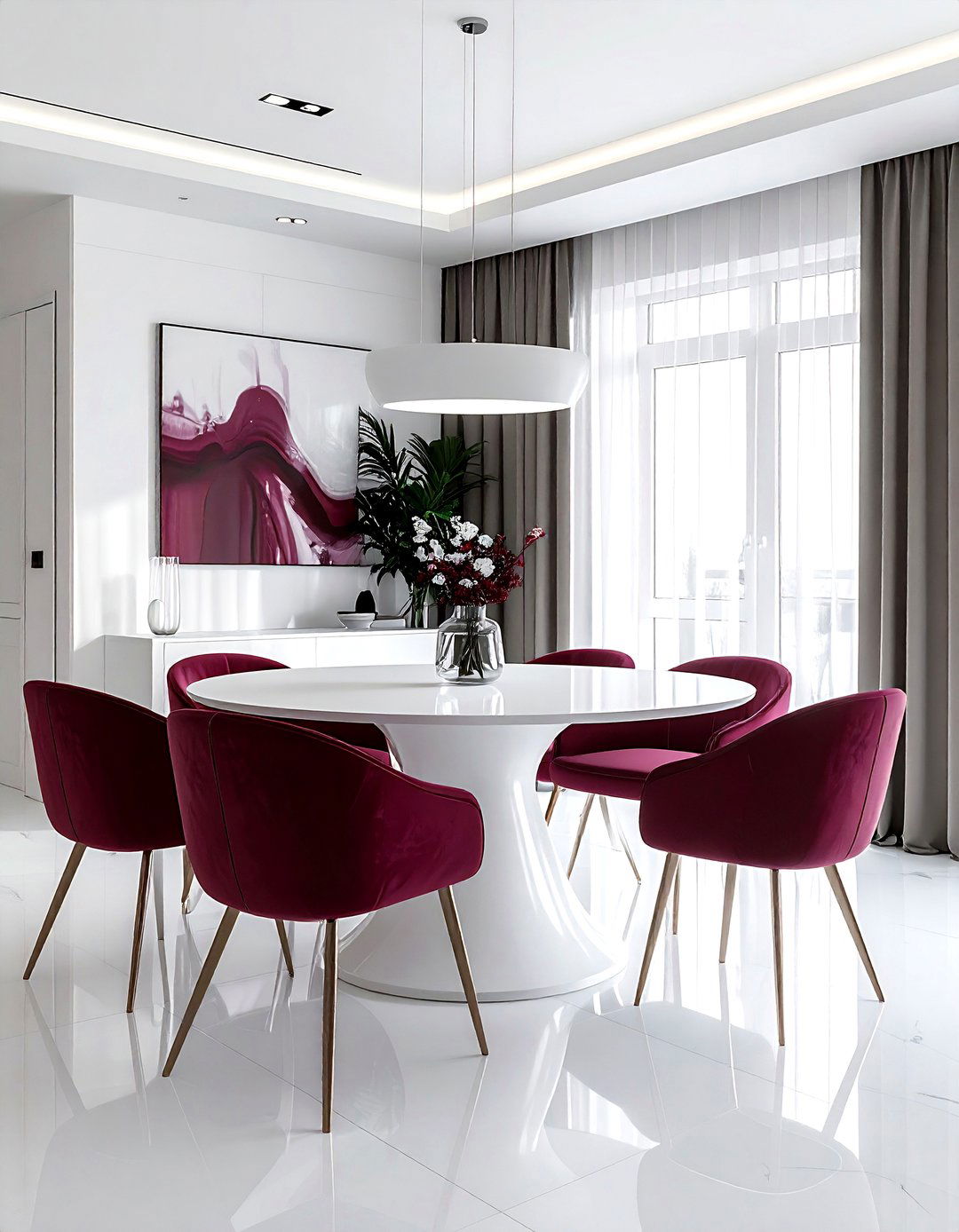 Contemporary burgundy and white dining room - 30 burgundy and white dining room ideas