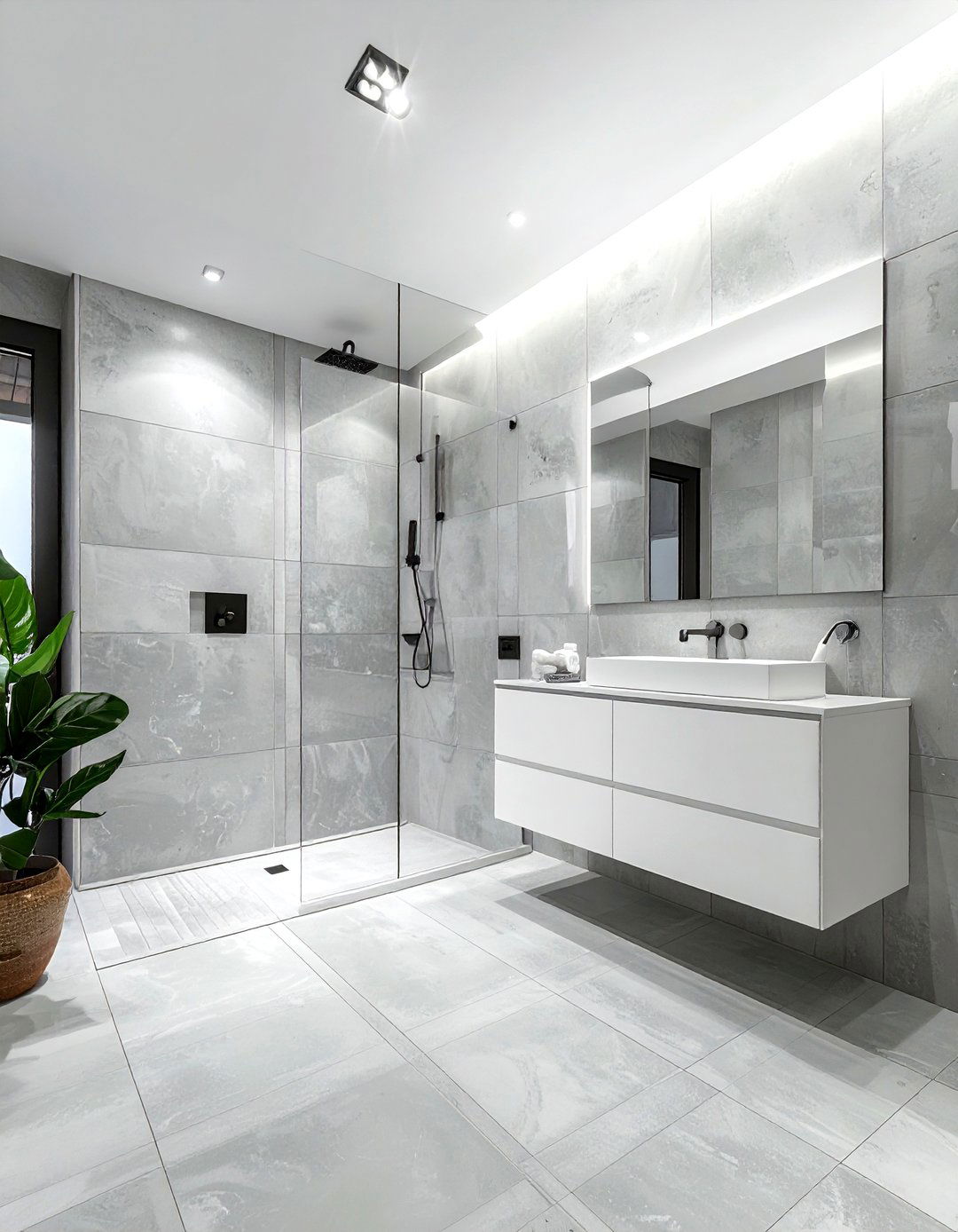 Contemporary cement large tile bathroom - 30 oversized tile bathroom ideas