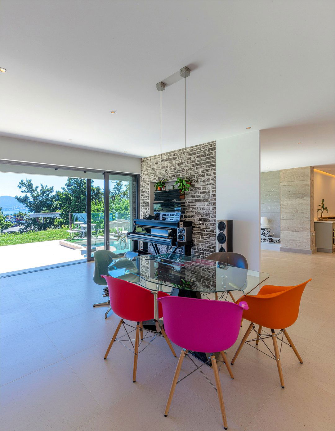 Contemporary dining room with music setup - 30 dining room music room combo ideas