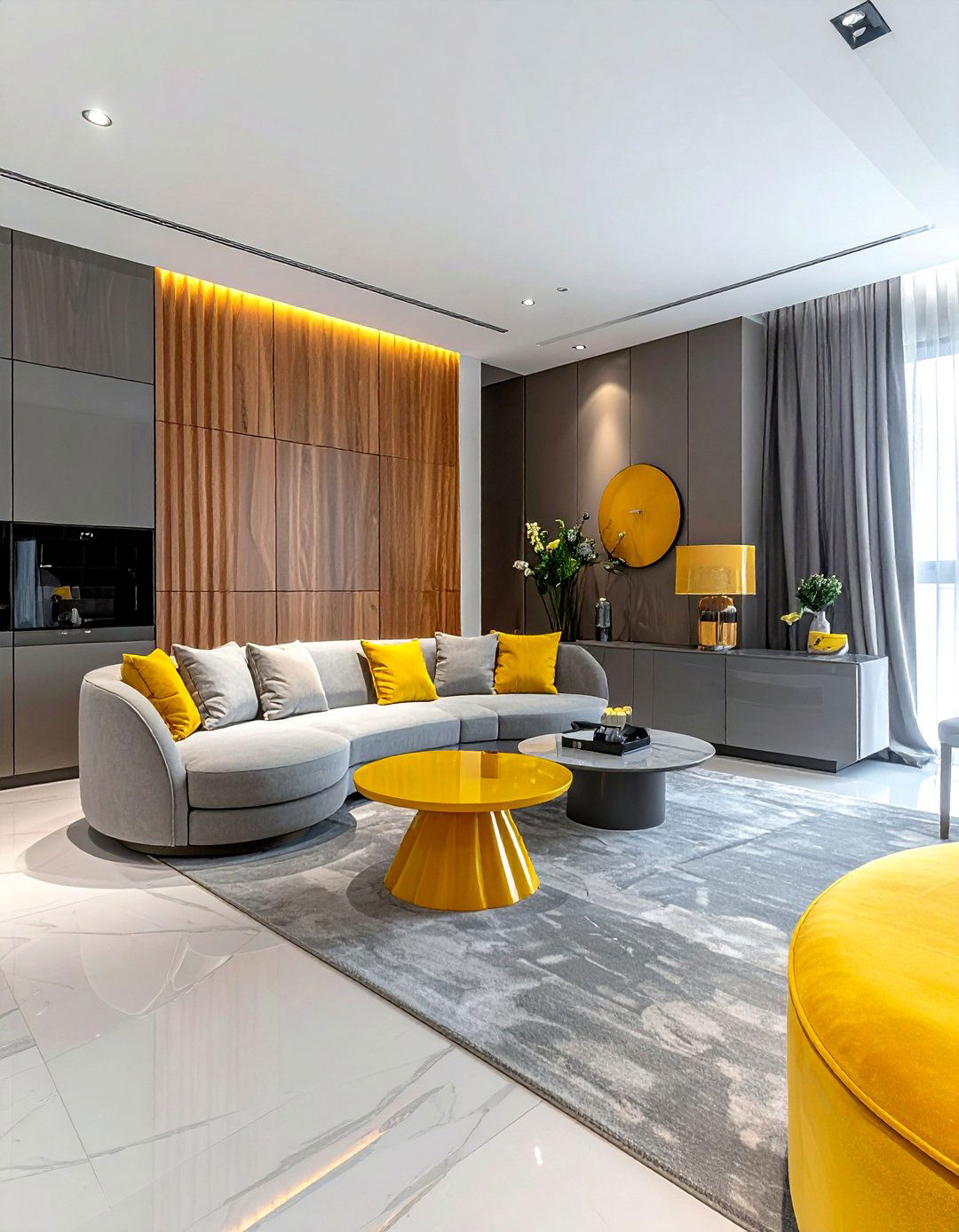 Contemporary gray and yellow lounge - 30 gray and yellow living room ideas