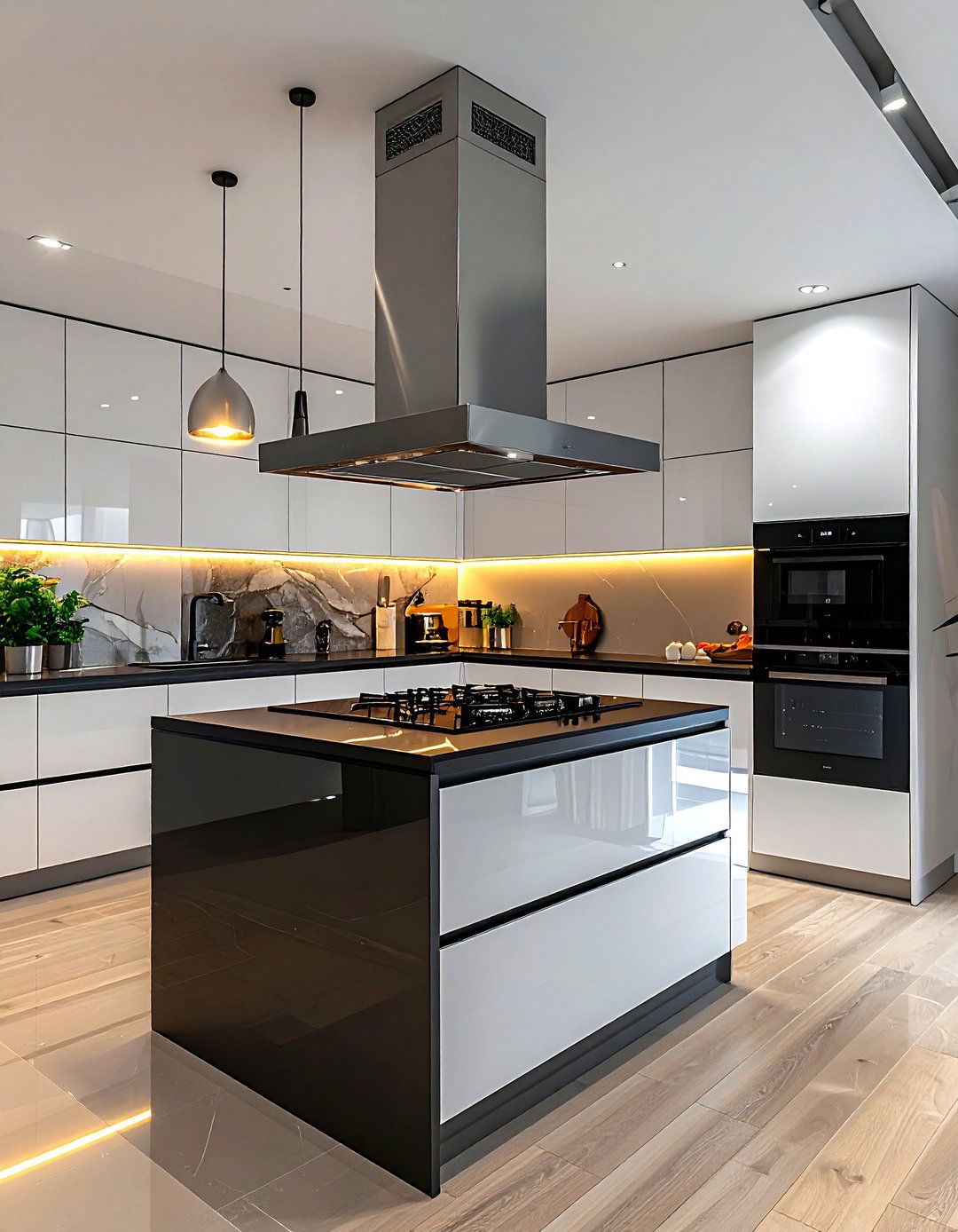 Contemporary kitchen with retractable vent - 30 downdraft cooktop kitchen ideas