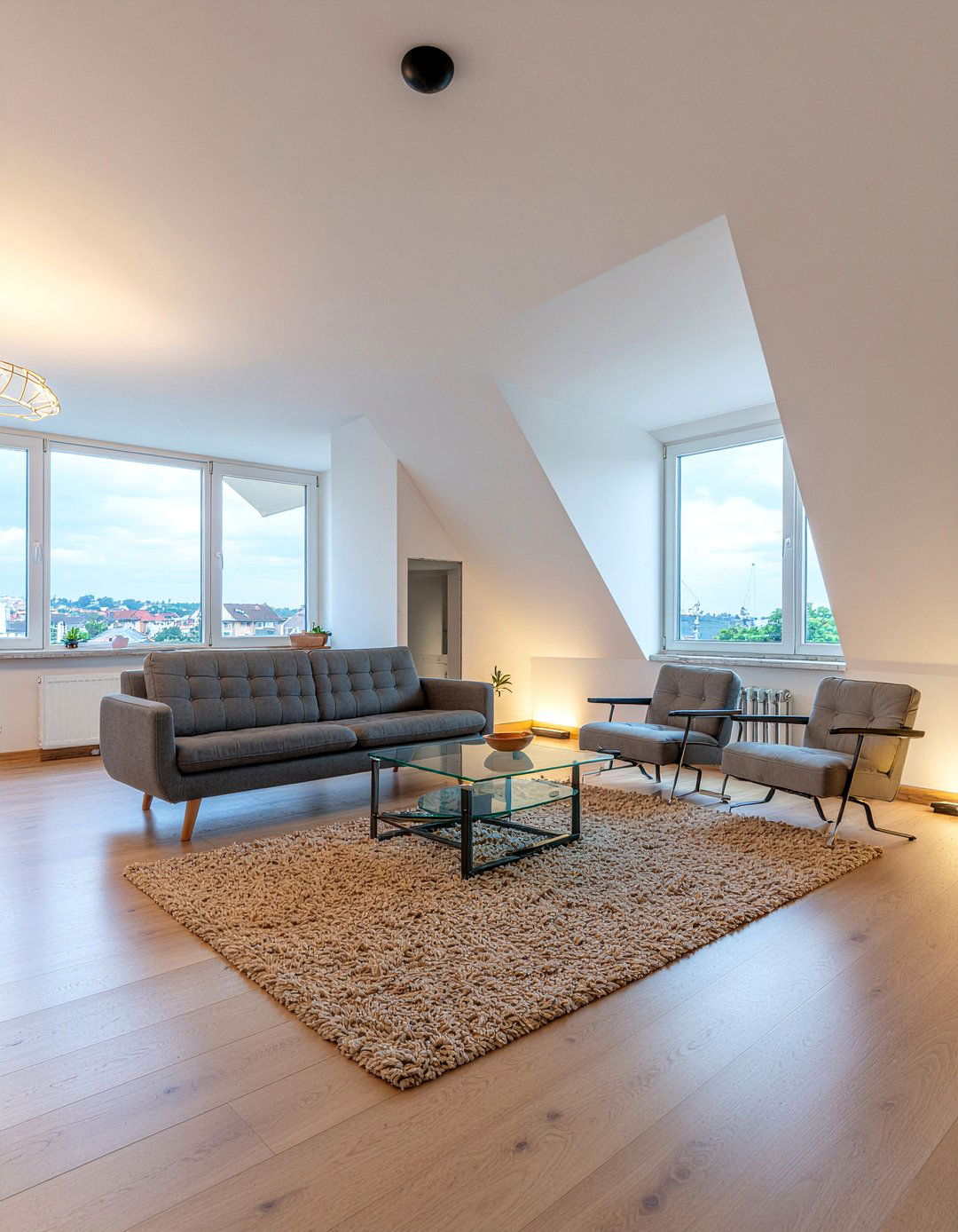 Contemporary loft living room - 30 sloped ceiling living room ideas