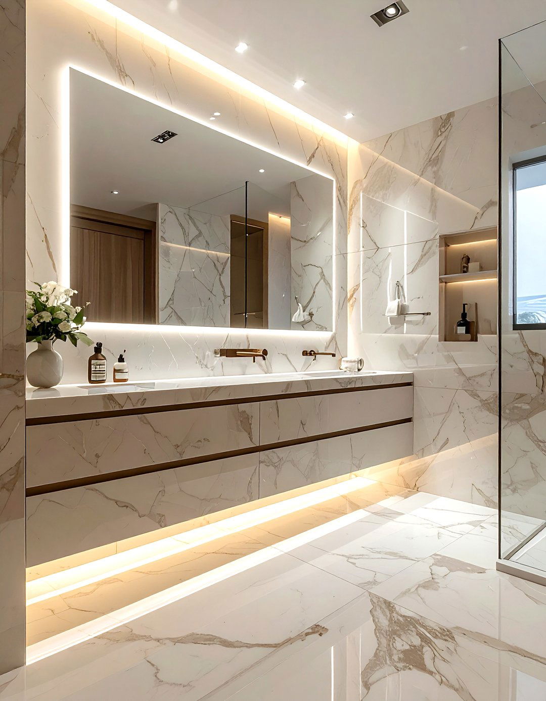 Contemporary marble bathroom lighting - 30 Statuario marble bathroom ideas