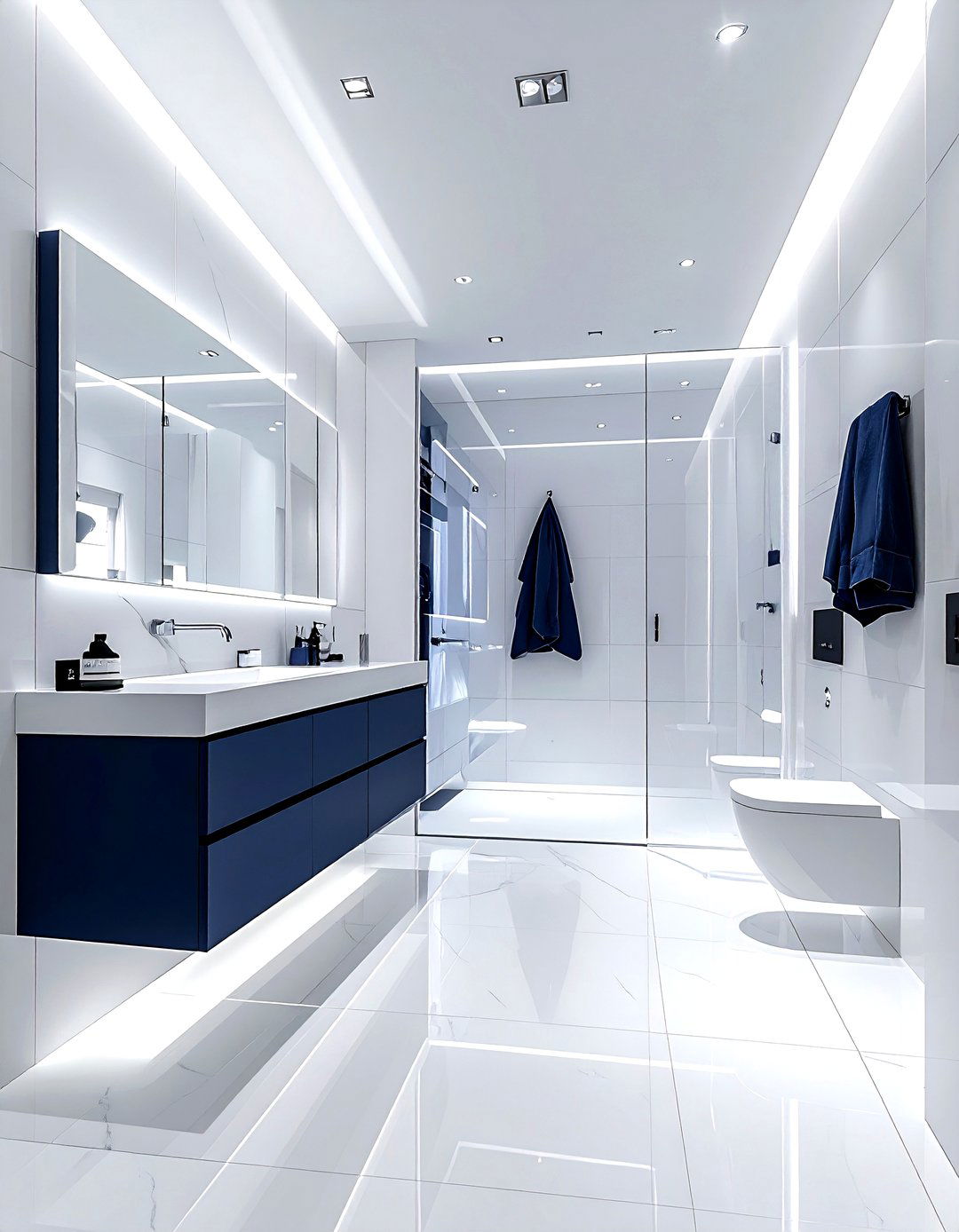 Contemporary navy white bathroom - 30 navy and white bathroom ideas