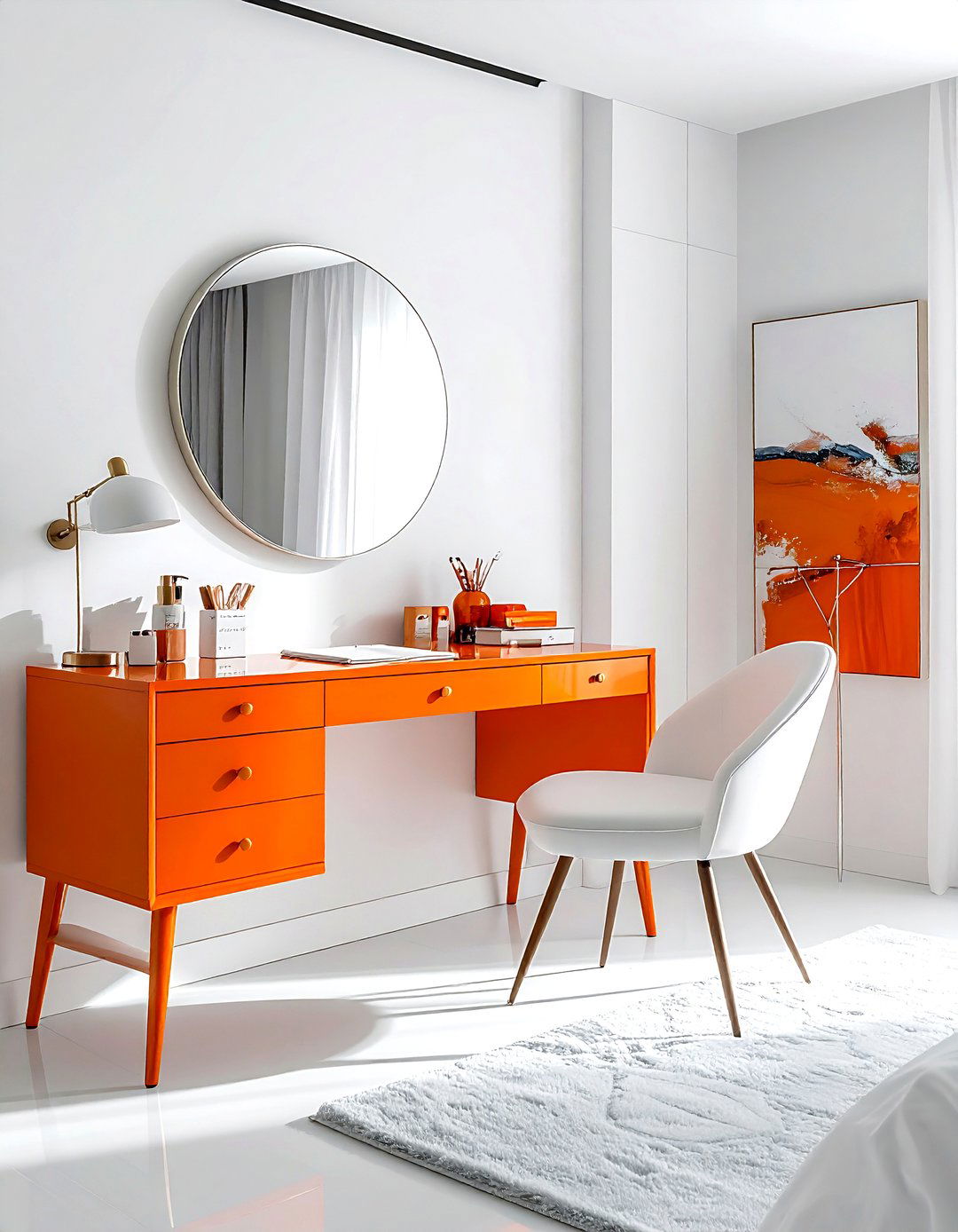 Contemporary orange vanity bedroom - 30 orange and white bedroom ideas
