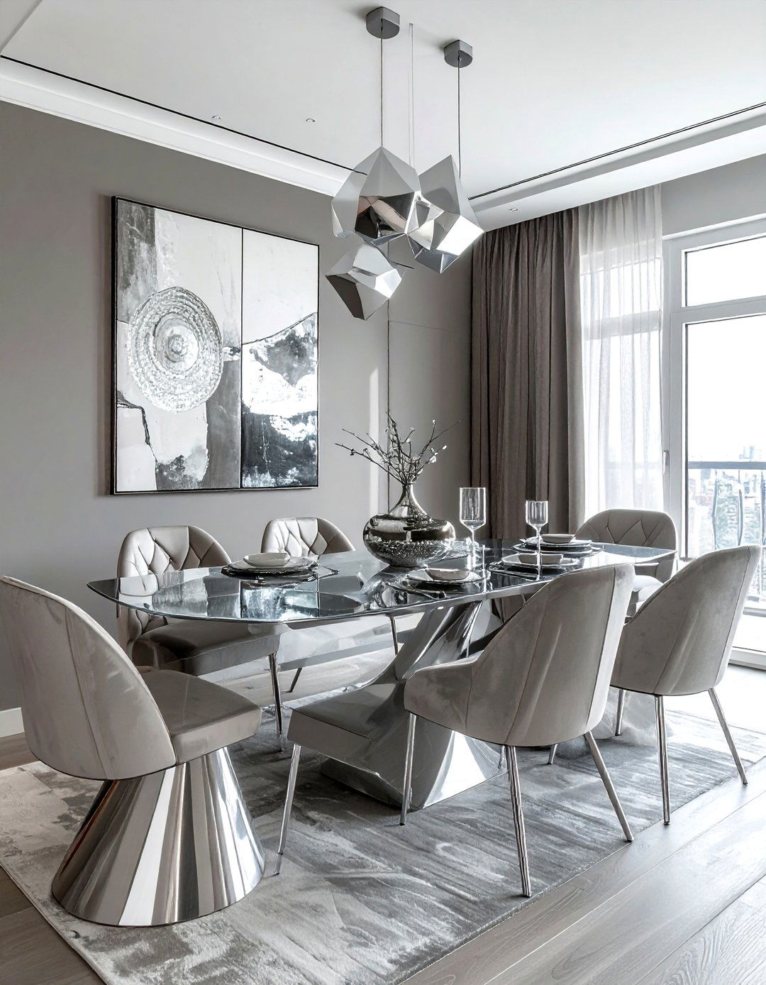 Contemporary silver dining room - 30 silver accent dining room ideas