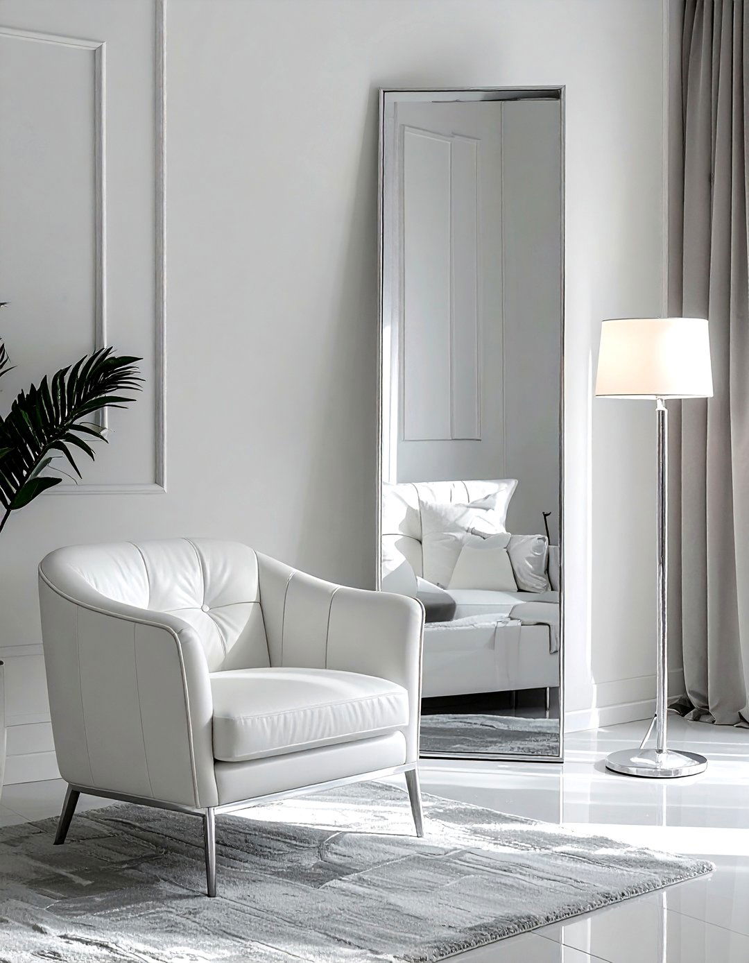 Contemporary silver floor mirror - 30 leaning mirror ideas