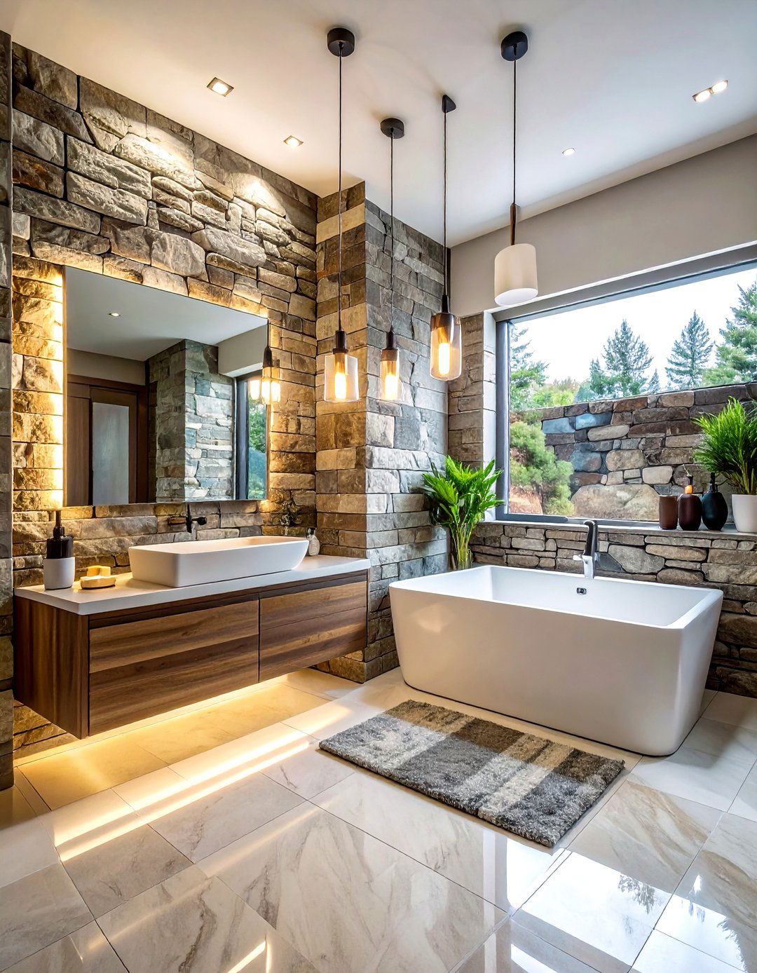 Contemporary stacked stone bathroom - 30 stacked stone bathroom ideas