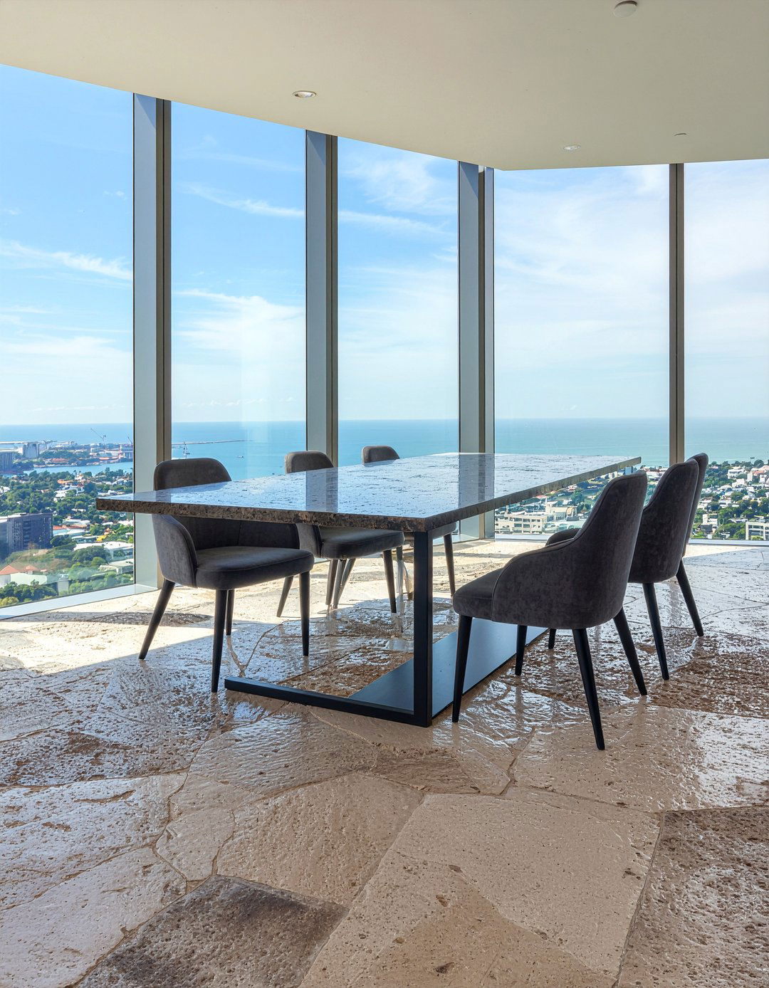 Contemporary stone dining table - 30 penthouse dining room ideas