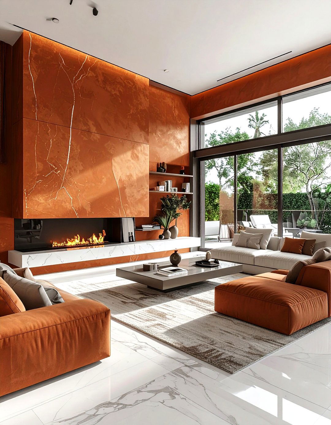 Contemporary terracotta living room - 30 living room terracotta walls