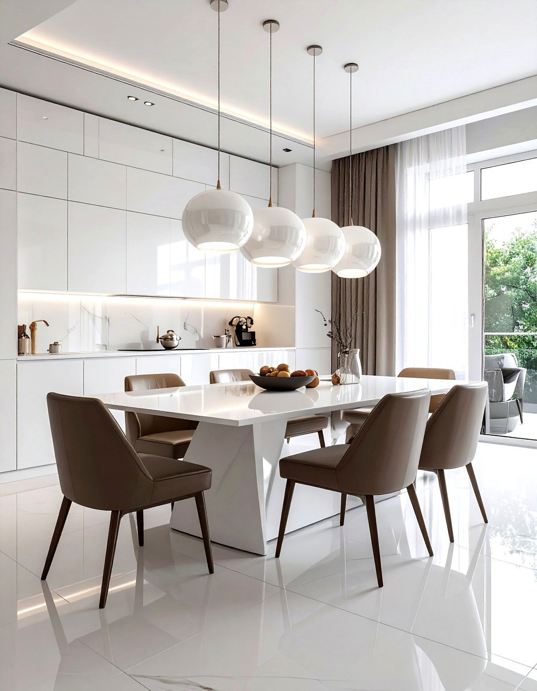 Contemporary white and taupe dining space - 30 taupe and white dining room ideas