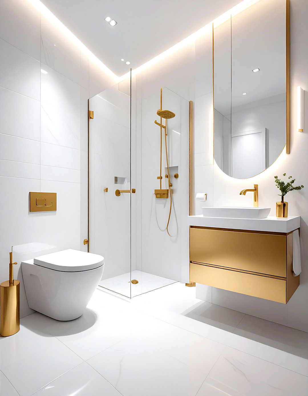 Contemporary white bathroom gold accents - 30 gold and white bathroom ideas