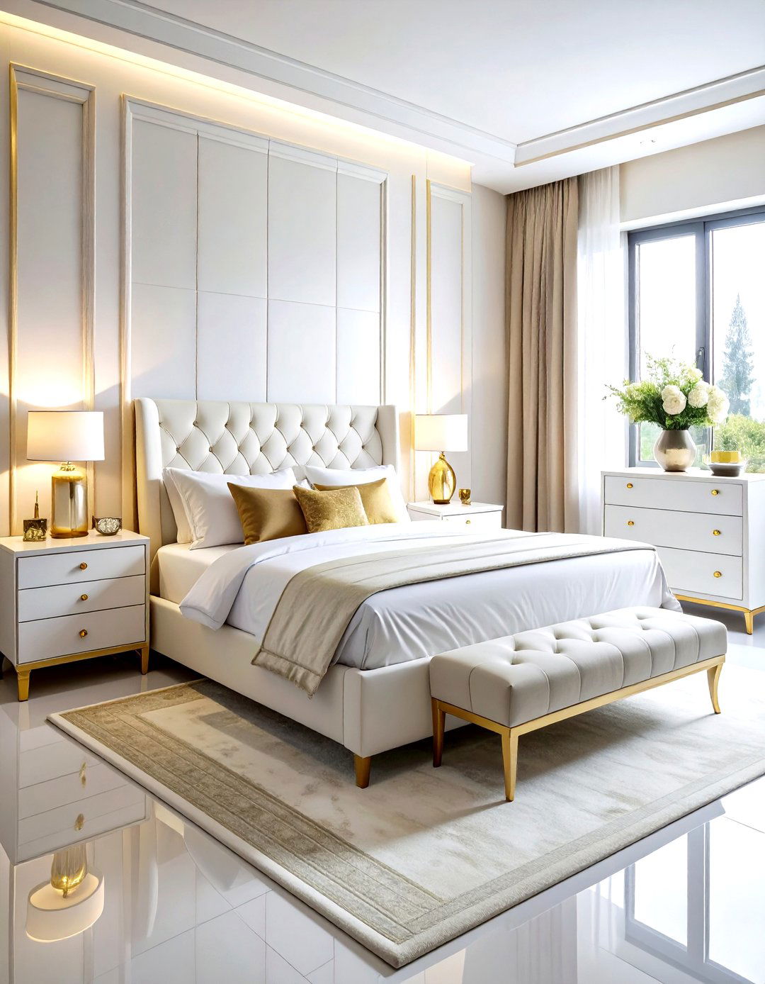 Contemporary white gold bedroom set - 30 gold and white bedroom ideas