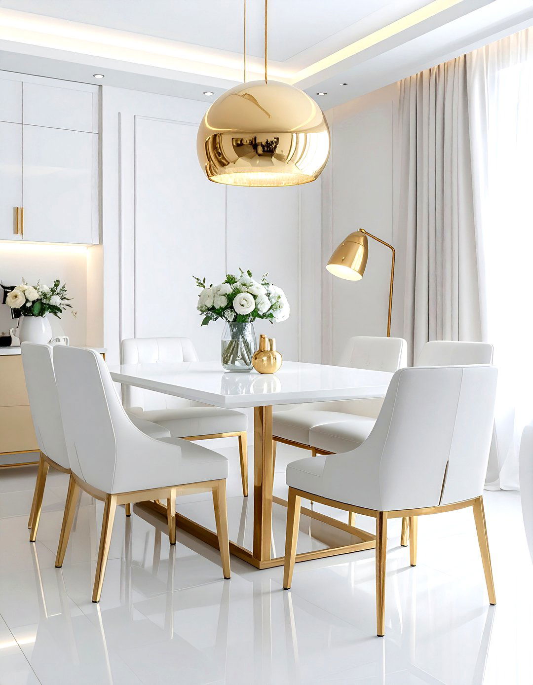 Contemporary white gold dining room - 30 gold and white dining room ideas