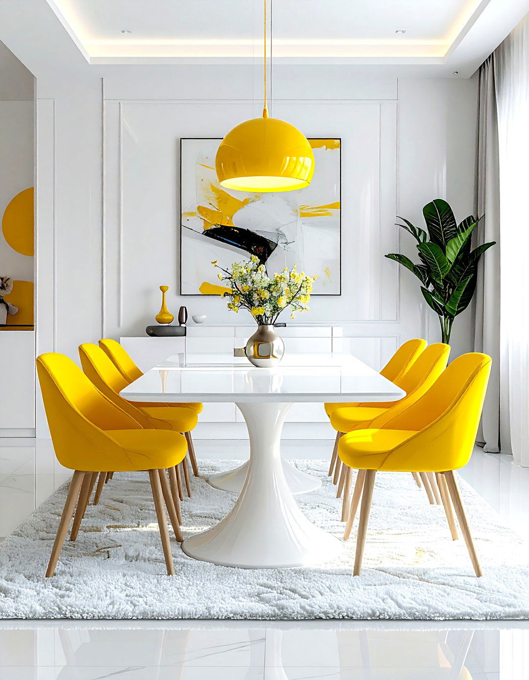 Contemporary yellow and white dining room - 30 yellow and white dining room ideas