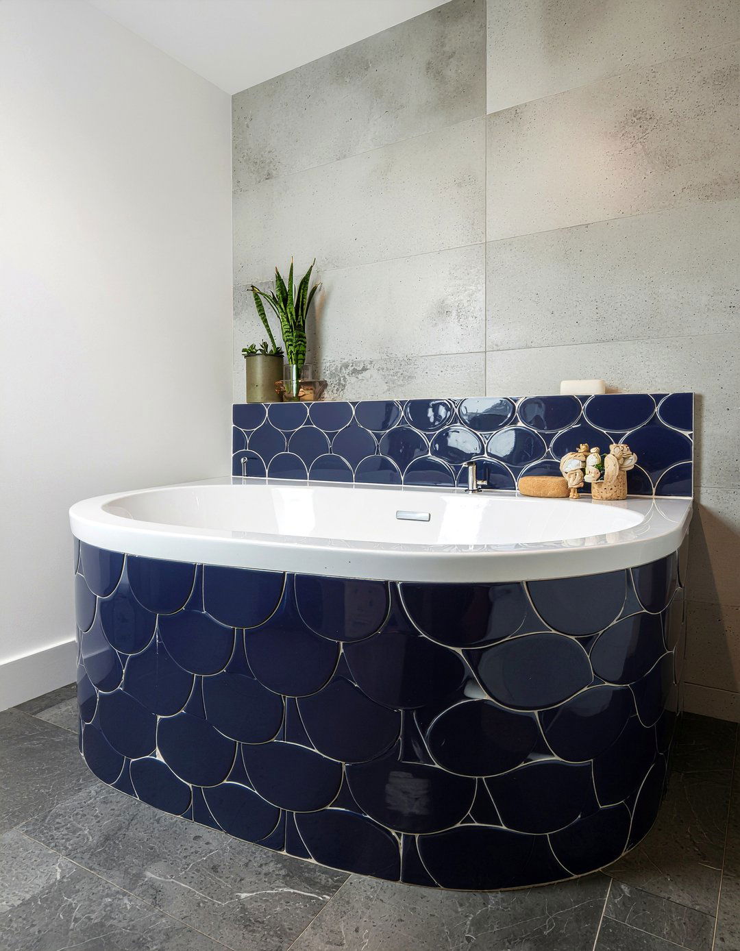 Contrast Grout Scalloped Tile - 30 scalloped tile bathroom ideas