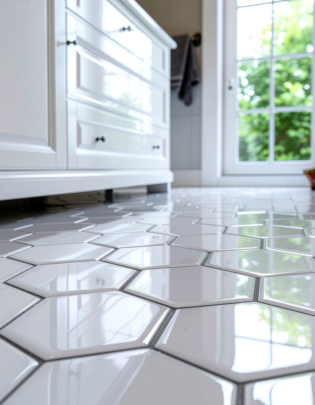 Contrast dark grey grout - 30 partial bathroom remodel ideas