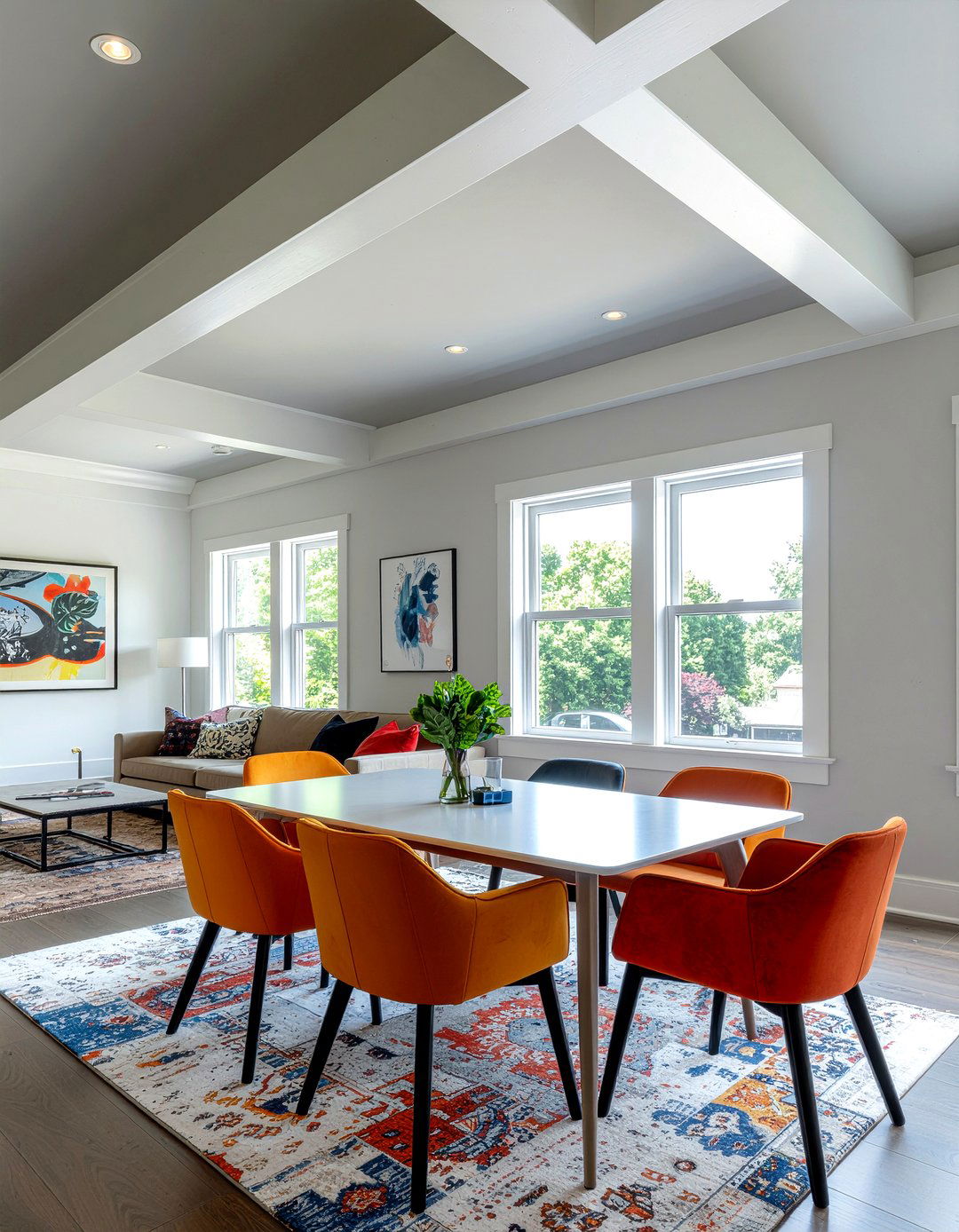 Contrasting beam colors - 30 dining room beamed ceiling ideas