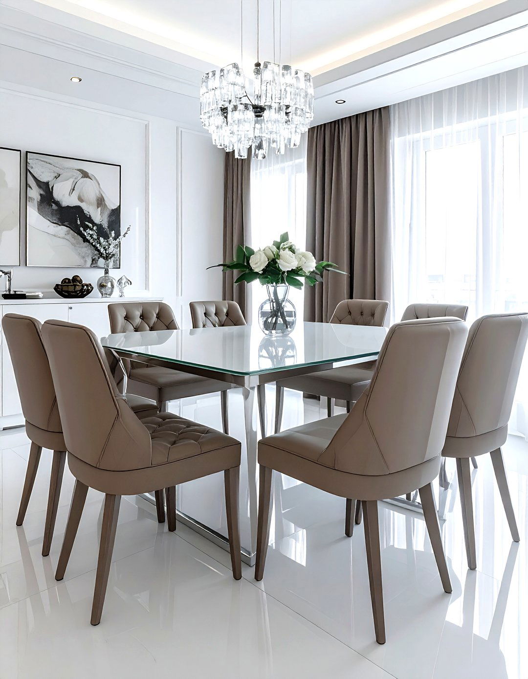 Cool white and taupe dining room - 30 taupe and white dining room ideas