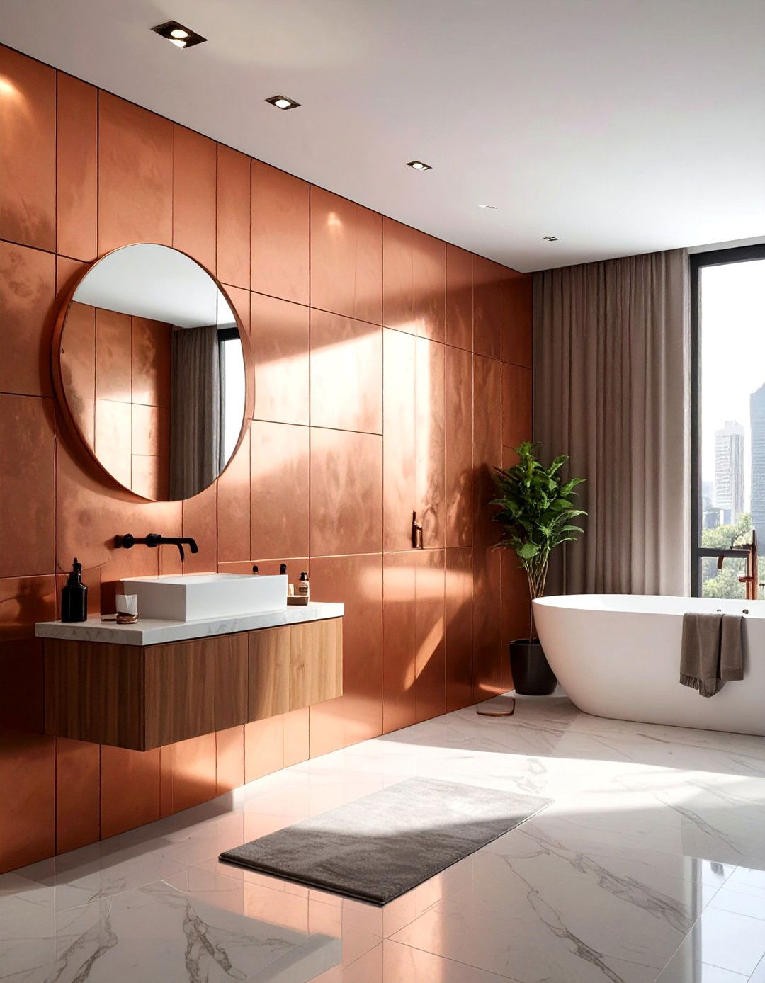 Copper Accent Wall - 30 copper bathroom ideas
