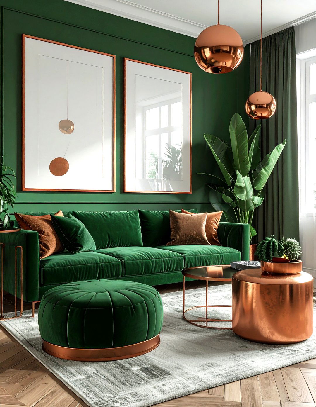 Copper Accents Green Decor - 30 industrial green living room ideas