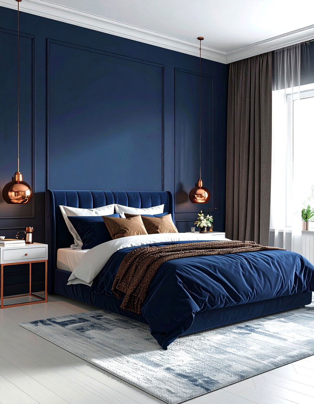 Copper Accents Industrial Navy Bedroom - 30 industrial navy bedroom ideas