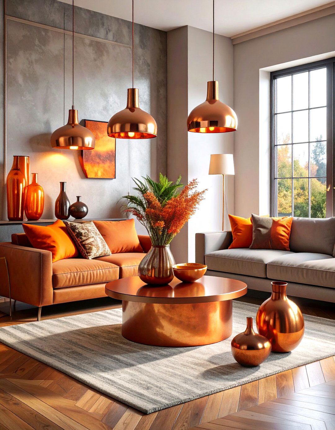 Copper And Orange Metal Accents - 30 orange living room ideas