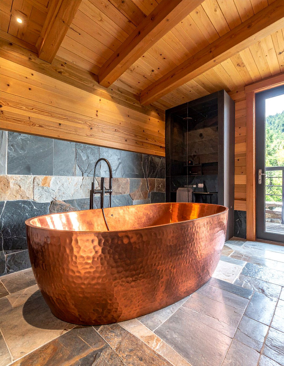 Copper Bathtub - 30 cabin bathroom ideas
