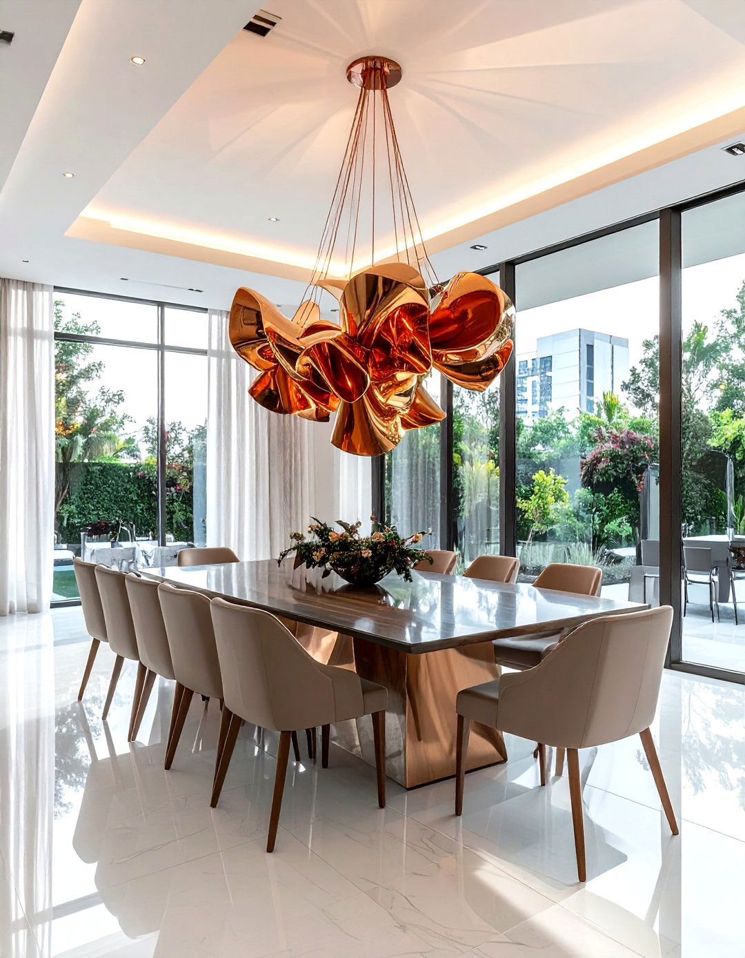 Copper Chandelier - 30 copper accent dining room ideas