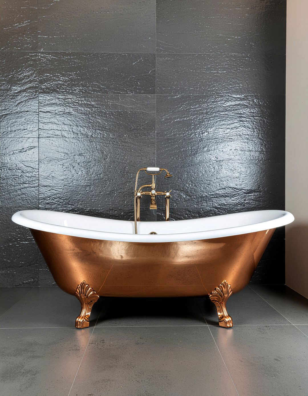 Copper Clawfoot Tub - 30 rust bathroom ideas