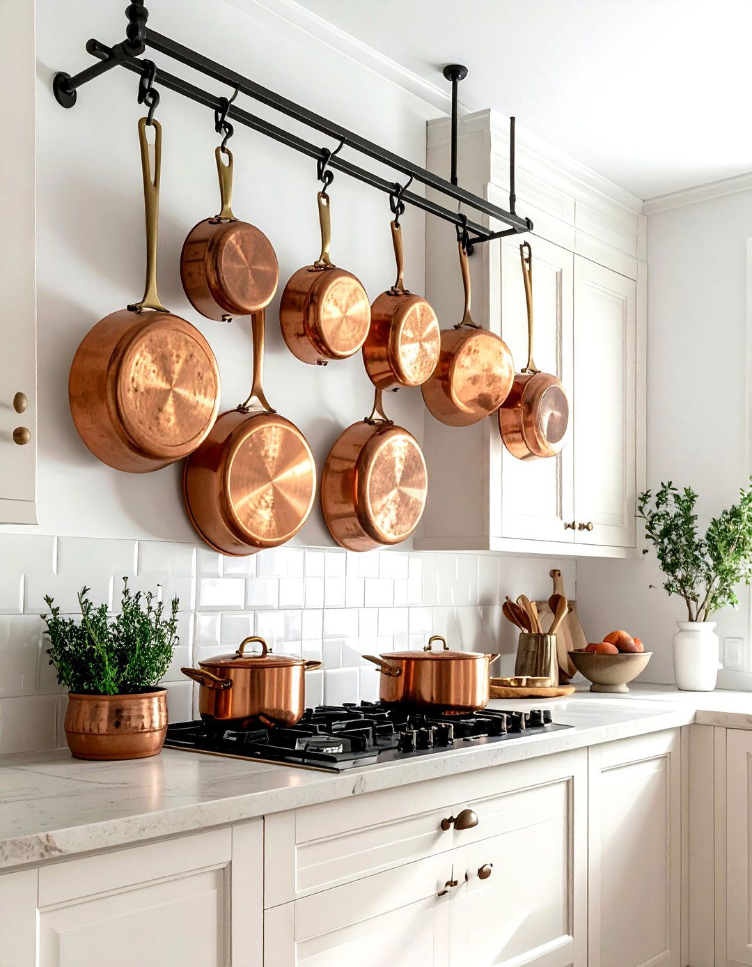 Copper Cookware Display - 30 kitchen charm ideas