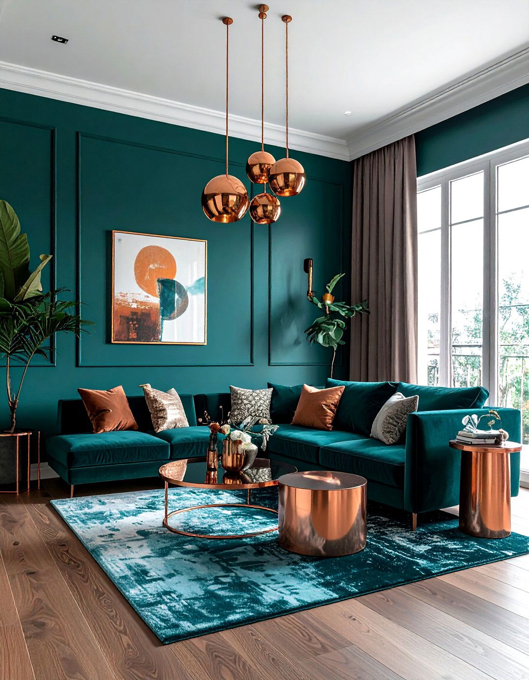 Copper Deep Teal Living Room - 30 cool color scheme ideas