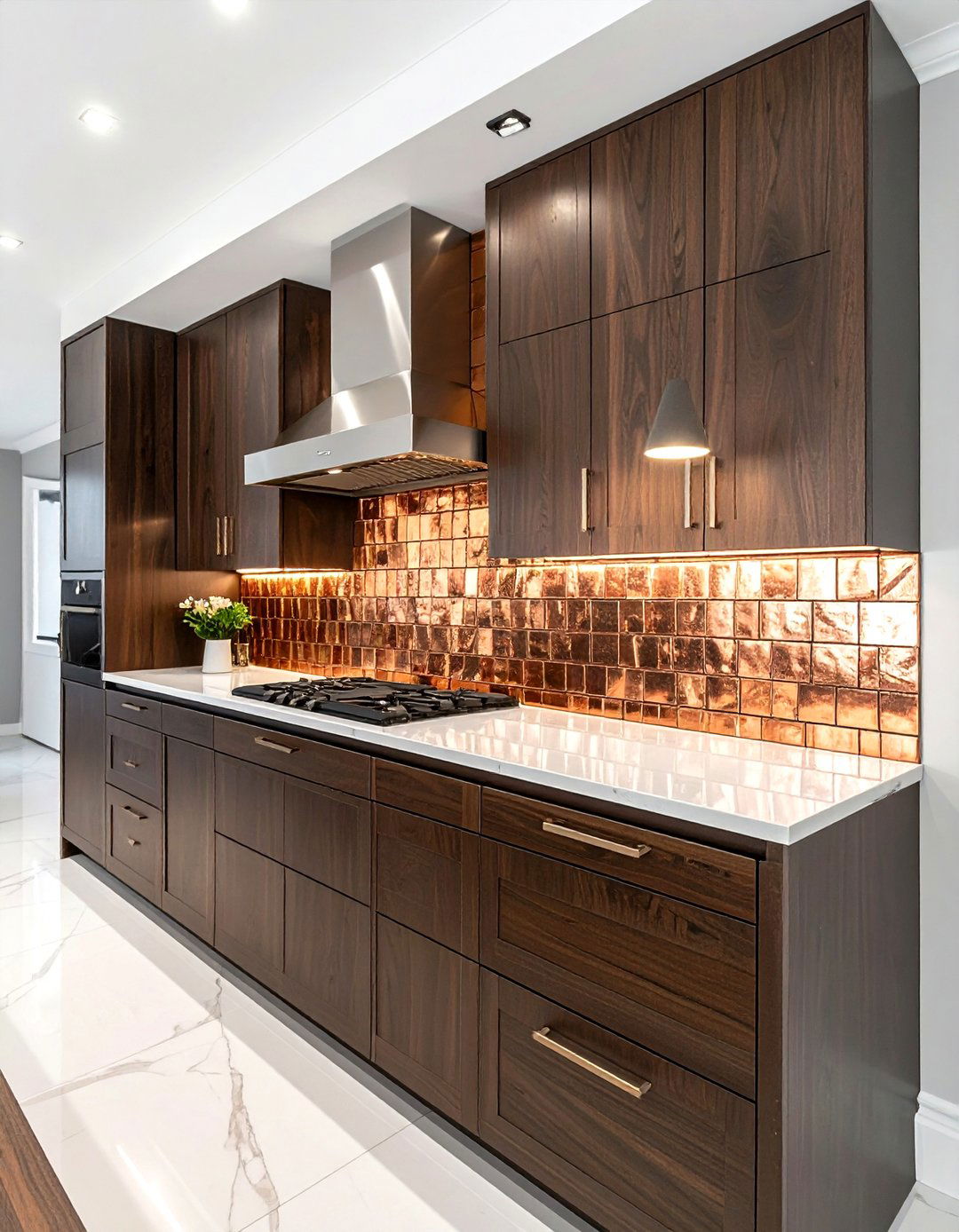 Copper Finish Stacked Tile - 30 stacked tile kitchen backsplash ideas