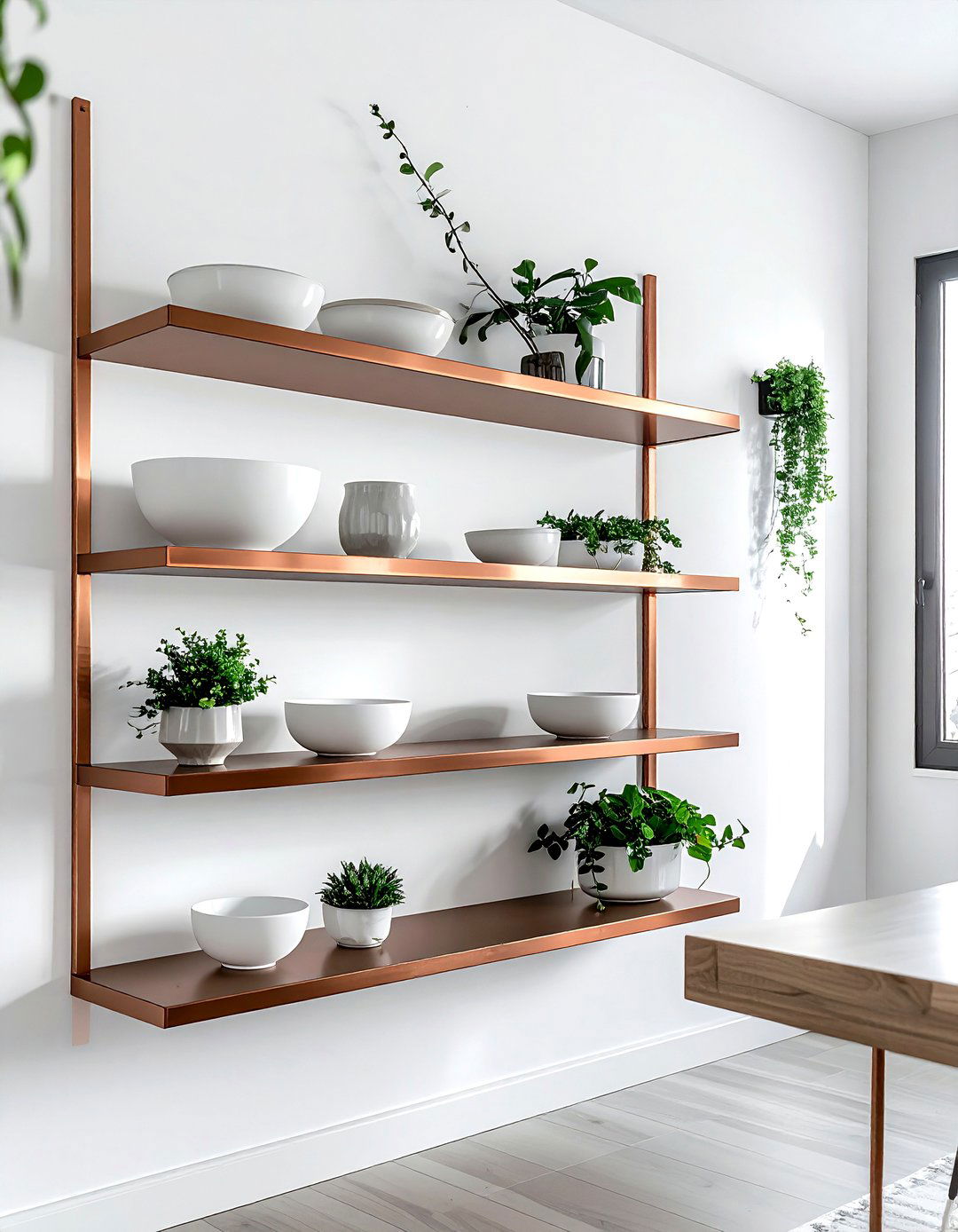 Copper Floating Shelf - 30 copper accent dining room ideas