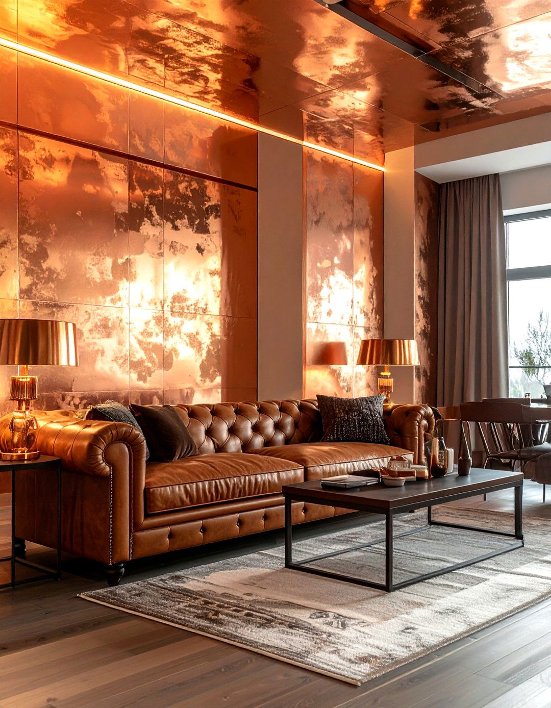 Copper Foil Ceiling - 30 living room wallpapered ceiling ideas