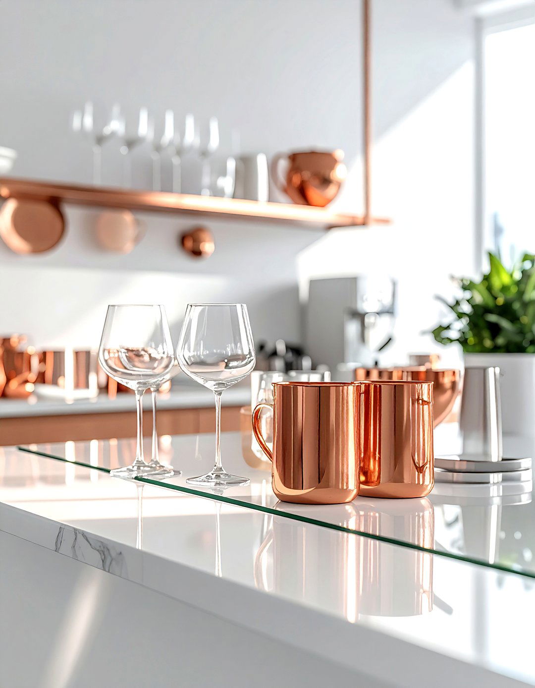 Copper Glassware - 30 copper accent dining room ideas