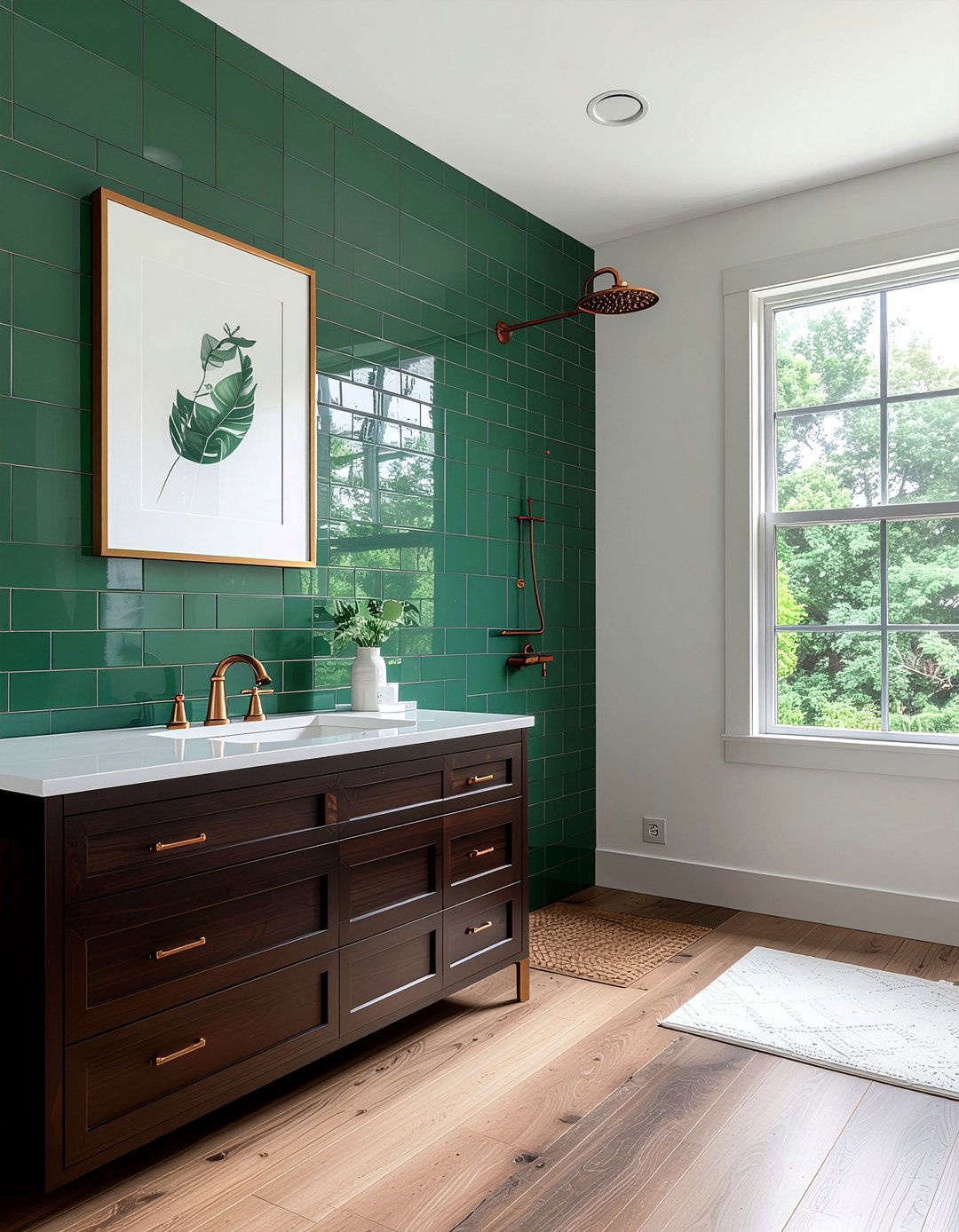 Copper Hardware And Green Tile - 30 bathroom finish mixing ideas