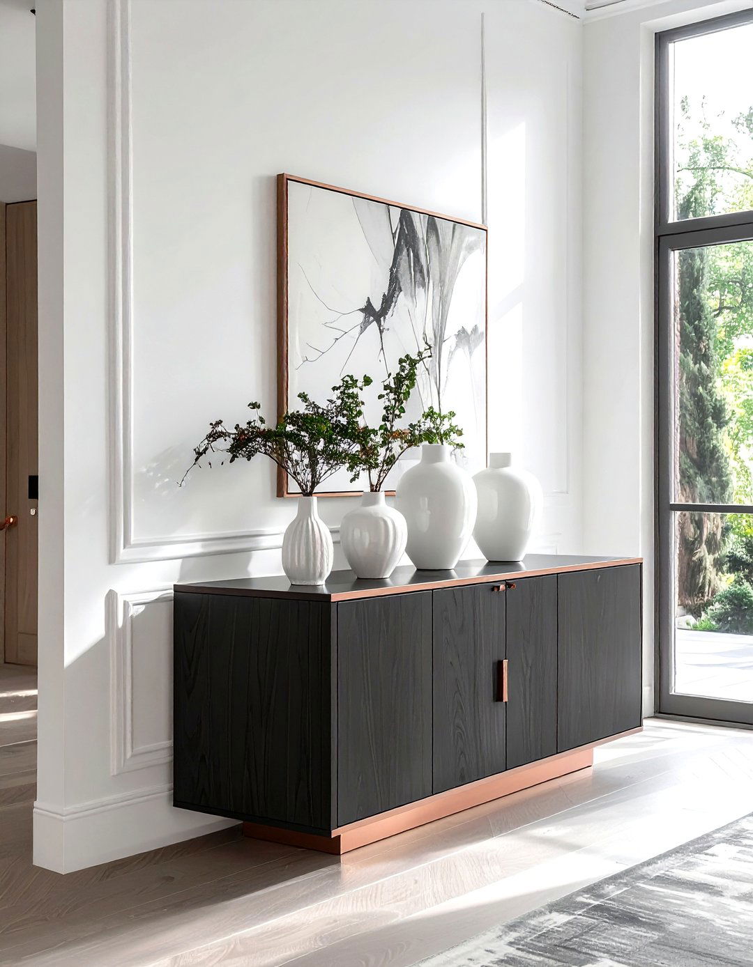 Copper Hardware Sideboard - 30 copper accent dining room ideas