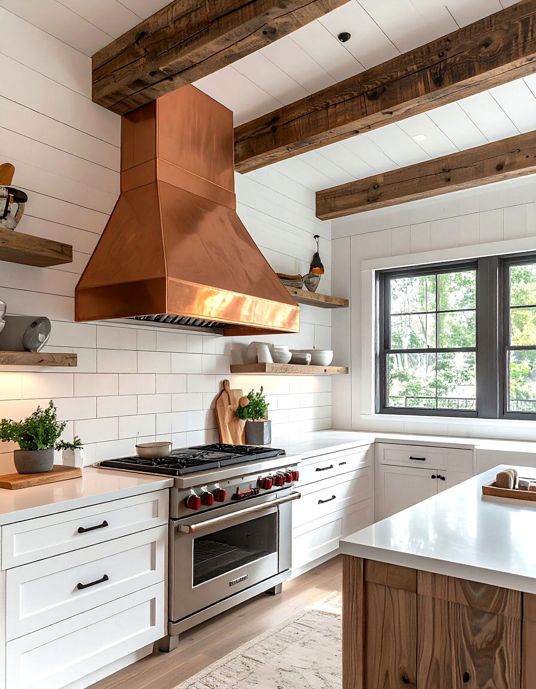 Copper Hood Shiplap Walls - 30 copper hood kitchen ideas