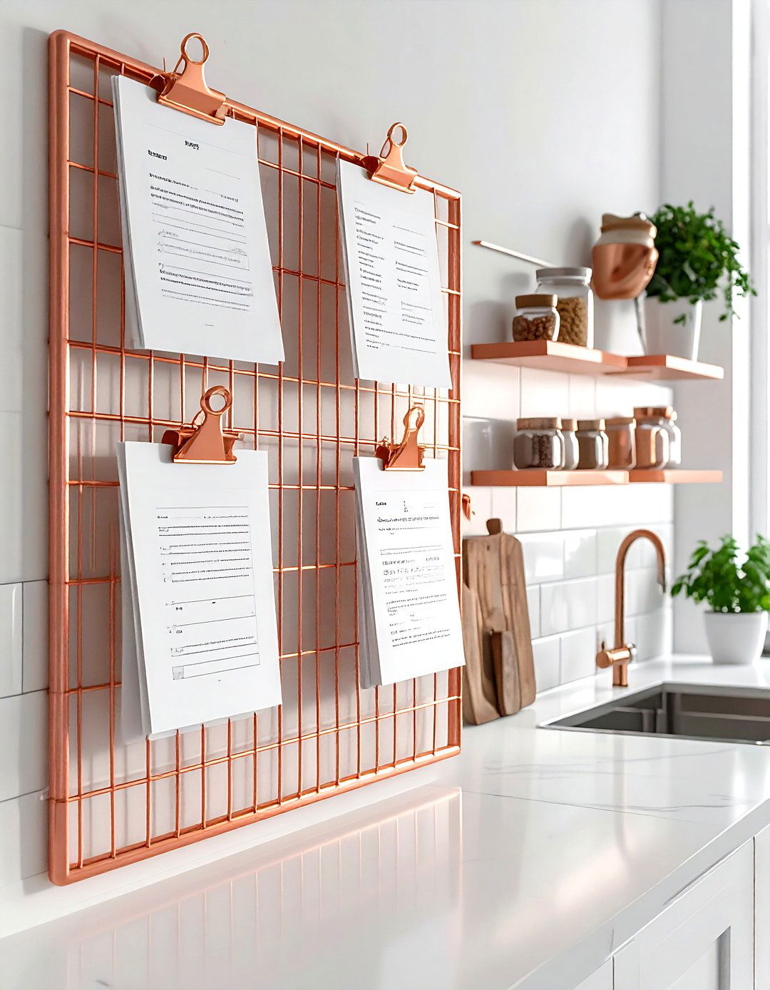Copper Mesh Wall Grid - 30 kitchen bulletin board ideas
