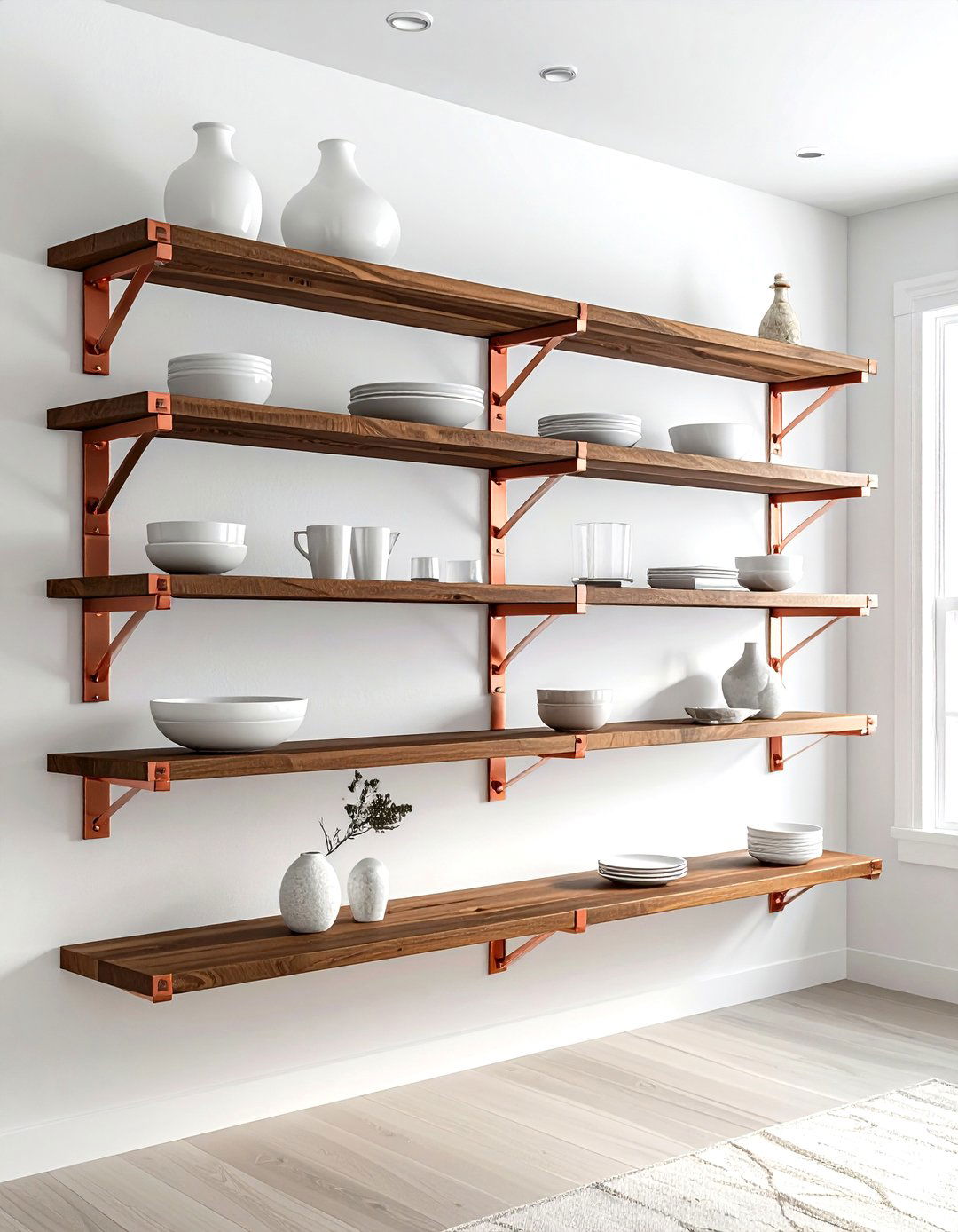 Copper Open Shelf Brackets - 30 copper accent kitchen ideas