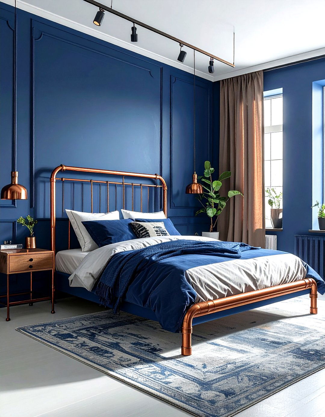 Copper Pipe Blue Bedroom - 30 industrial blue bedroom ideas