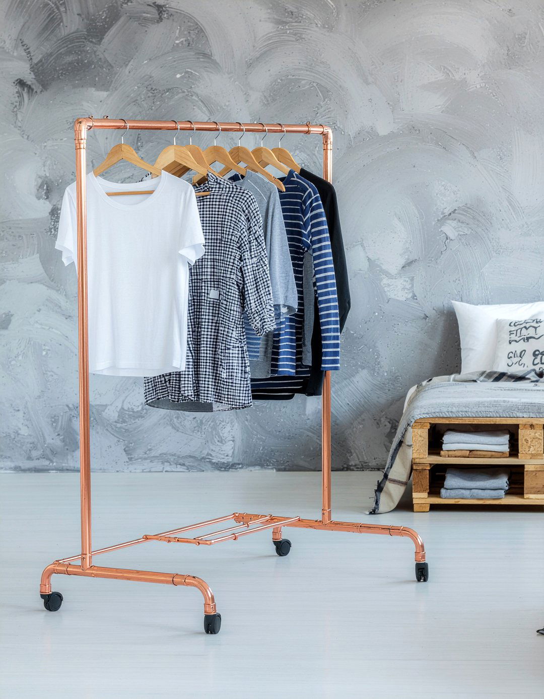 Copper Pipe Clothing Rack - 30 warehouse bedroom ideas