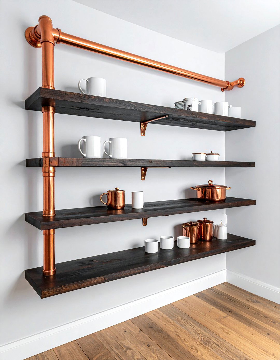 Copper Pipe Corner Shelves - 30 kitchen corner shelving ideas
