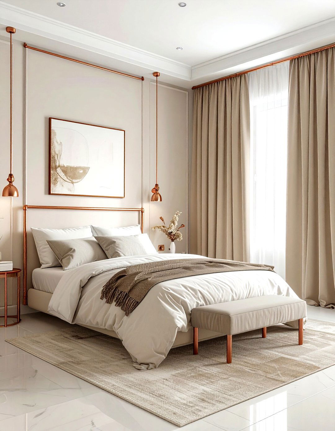 Copper Pipe Cream Bedroom - 30 industrial cream bedroom ideas