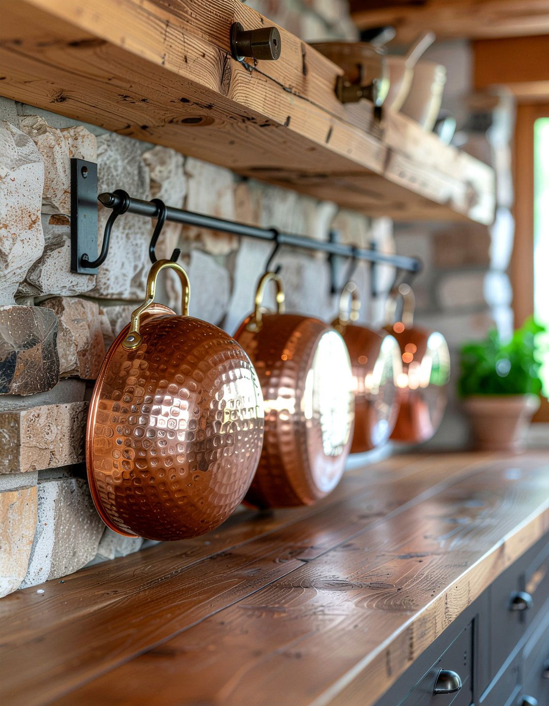 Copper Pot Display - 30 old world dining room ideas