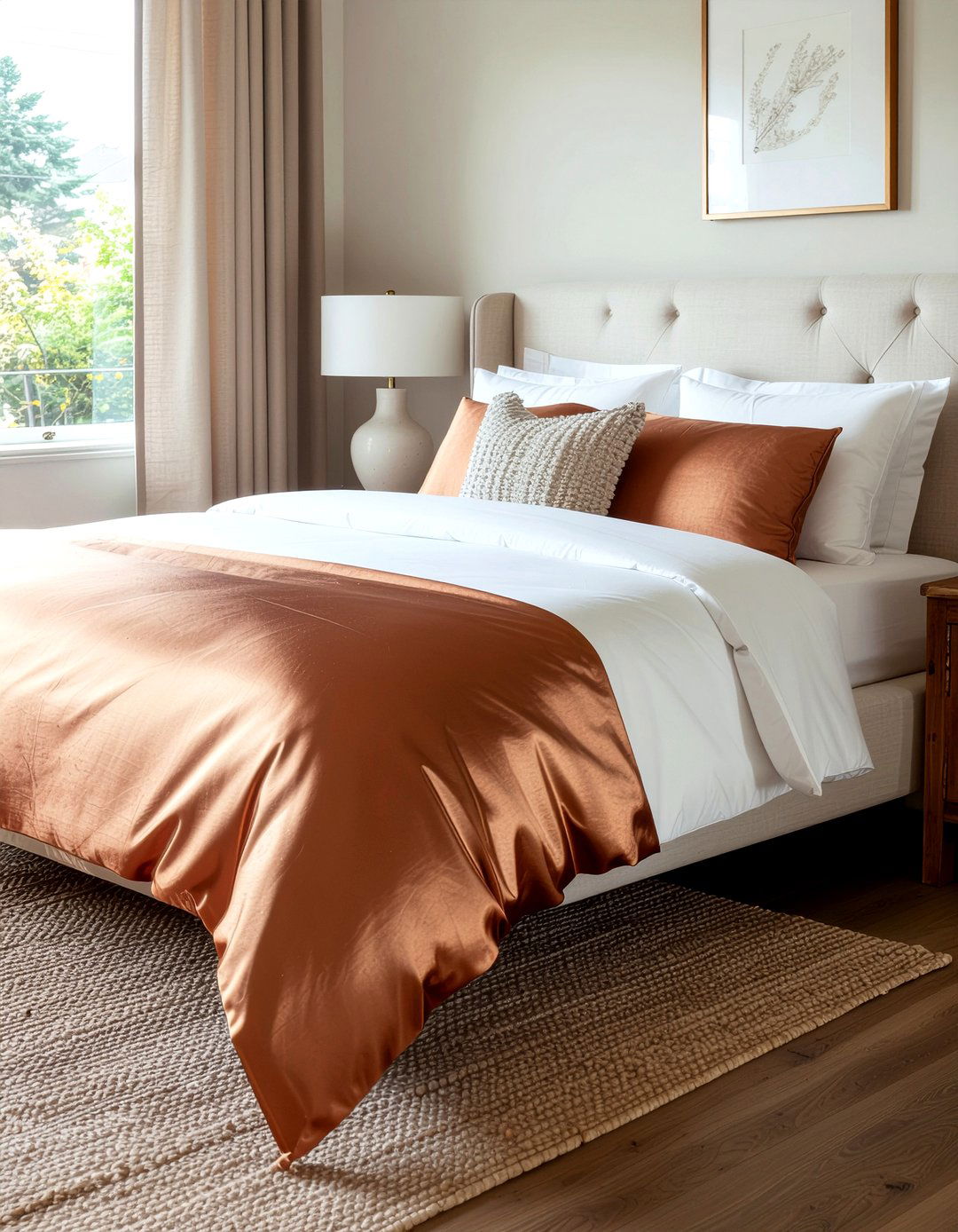 Copper Satin Bed Runner - 30 satin bedroom ideas