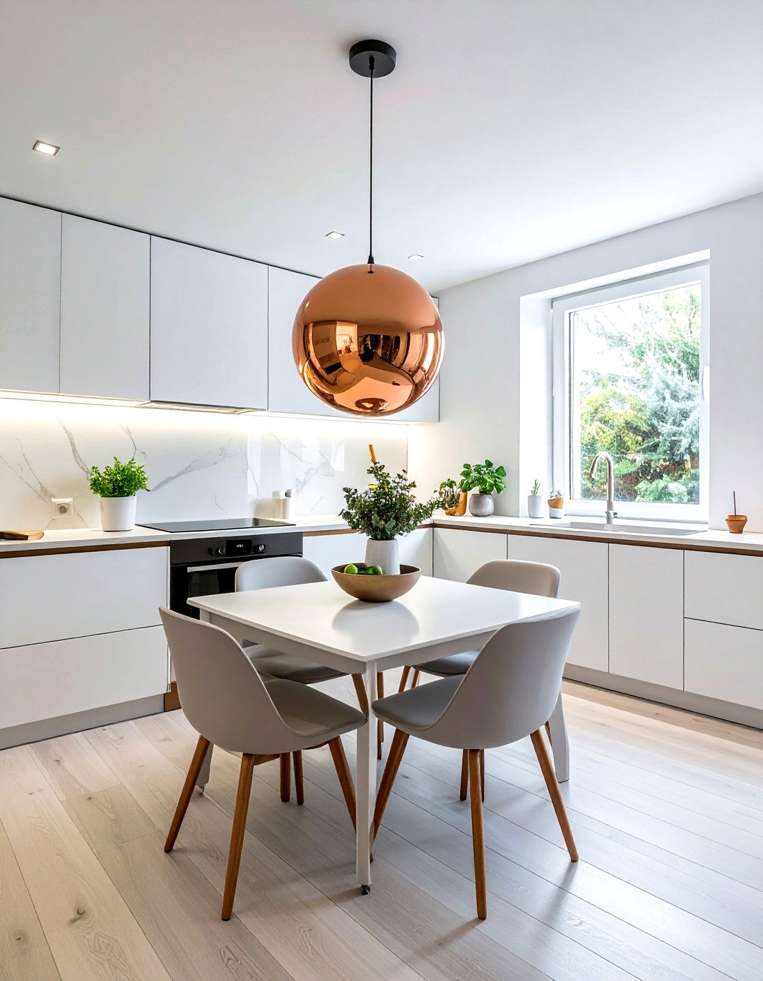 Copper Sphere Pendant - 30 low hanging pendant dining room ideas