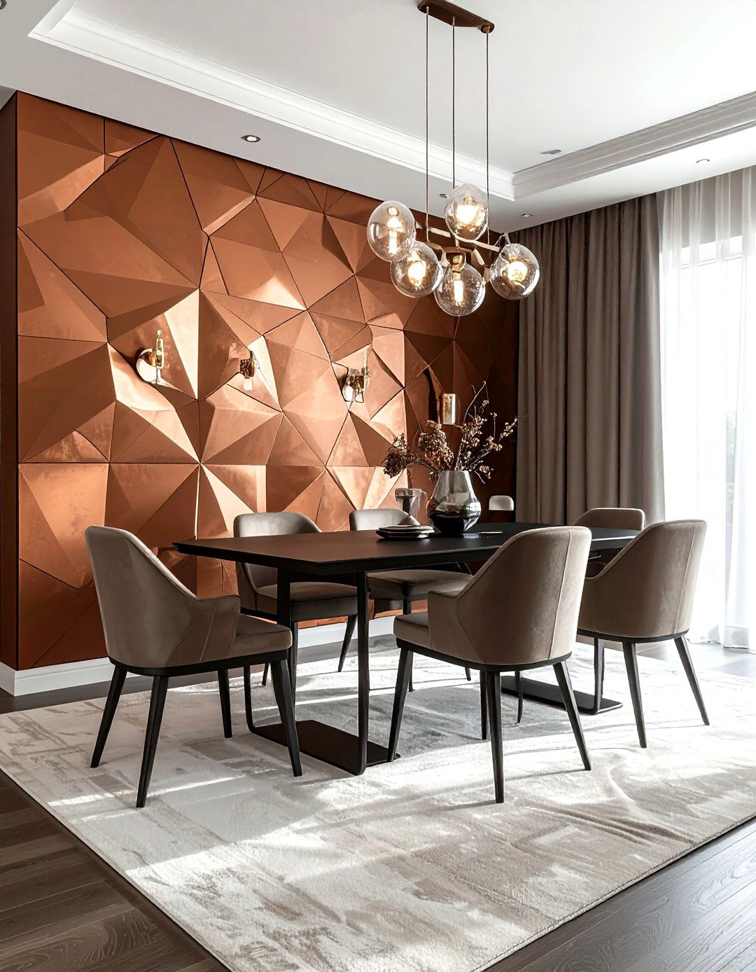 Copper Wallpaper Accent - 30 copper accent dining room ideas