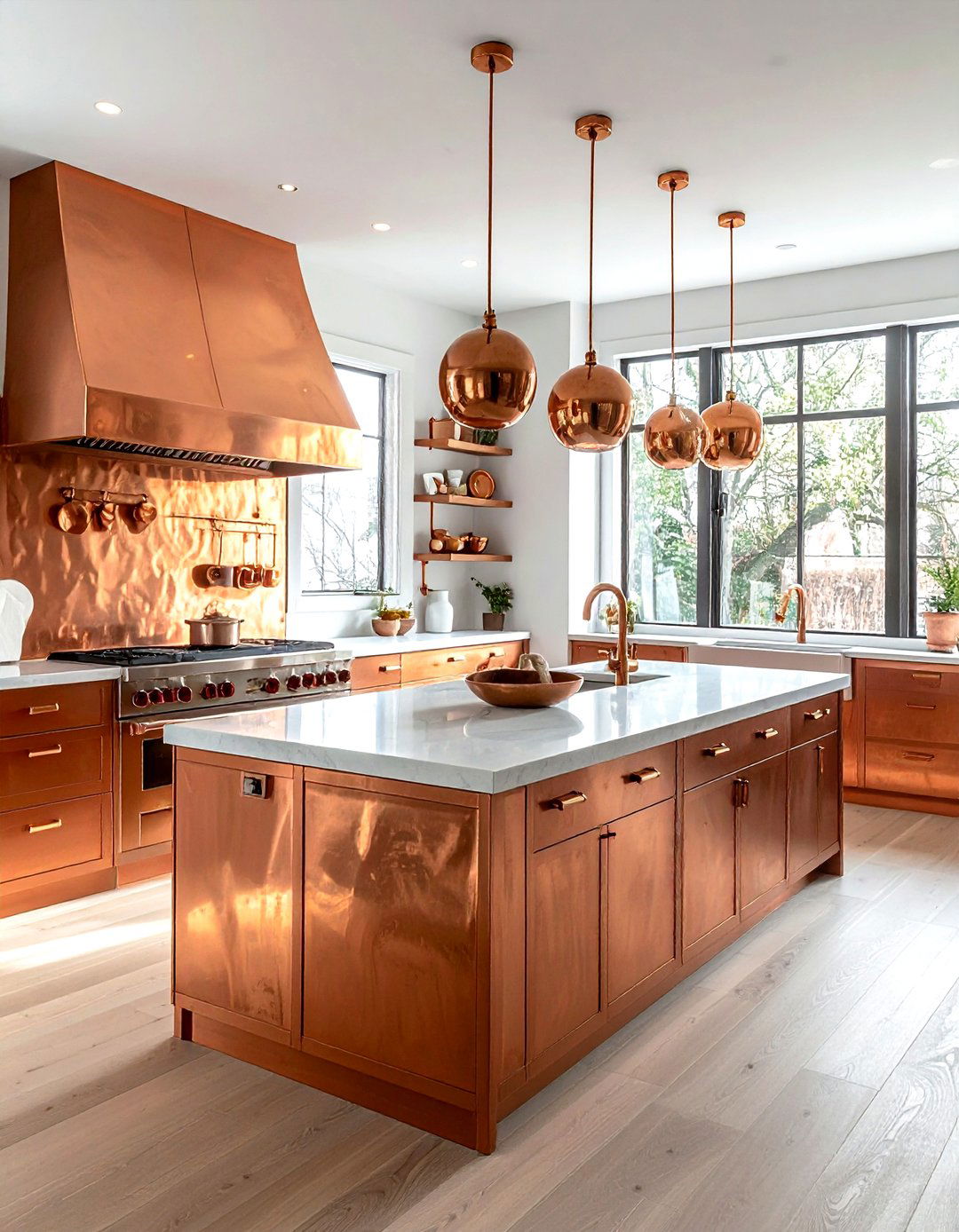 Copper accent baking area - 30 kitchen baking station ideas